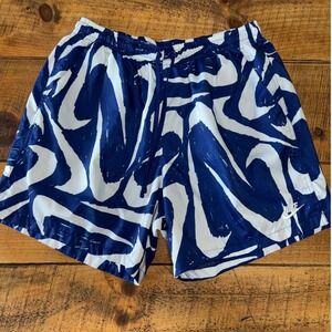 Nike Mens Blue White Woven Printed Swimming Trunks Shorts All Over Swoosh XL